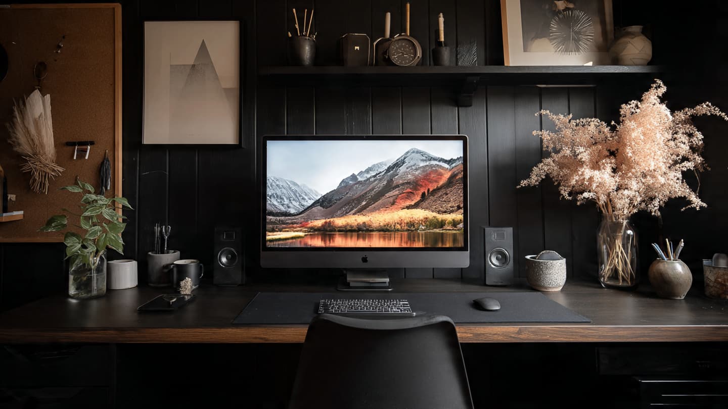 All black desk with subtle decor accents
