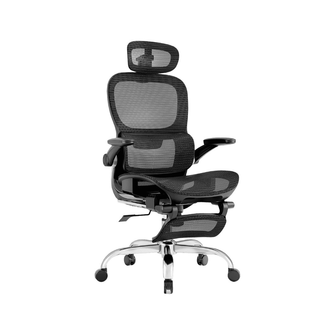 Ergonomic Office Chair with Retractable Footrest & Adjustable Headrest