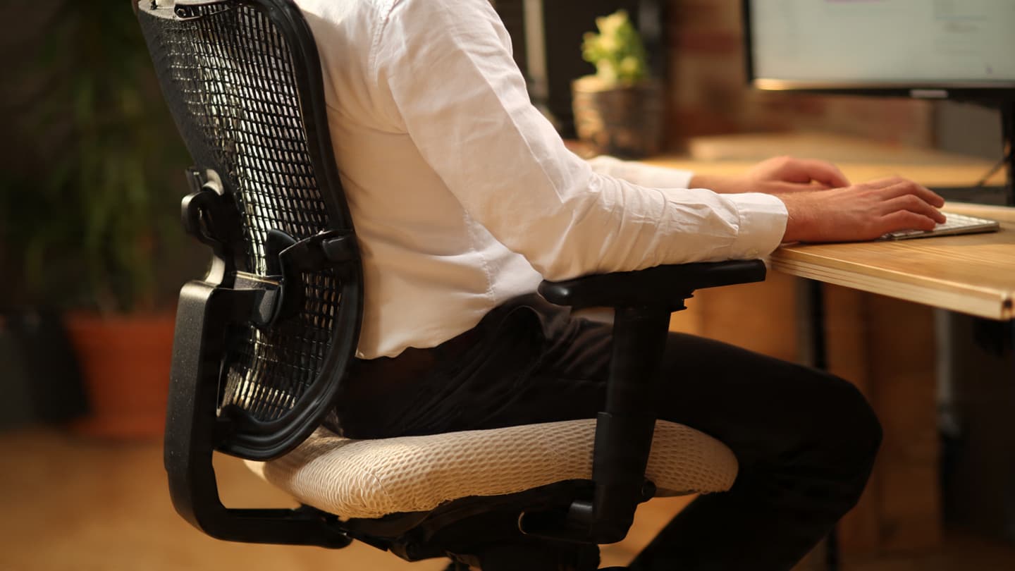Office chair lumbar support close-up