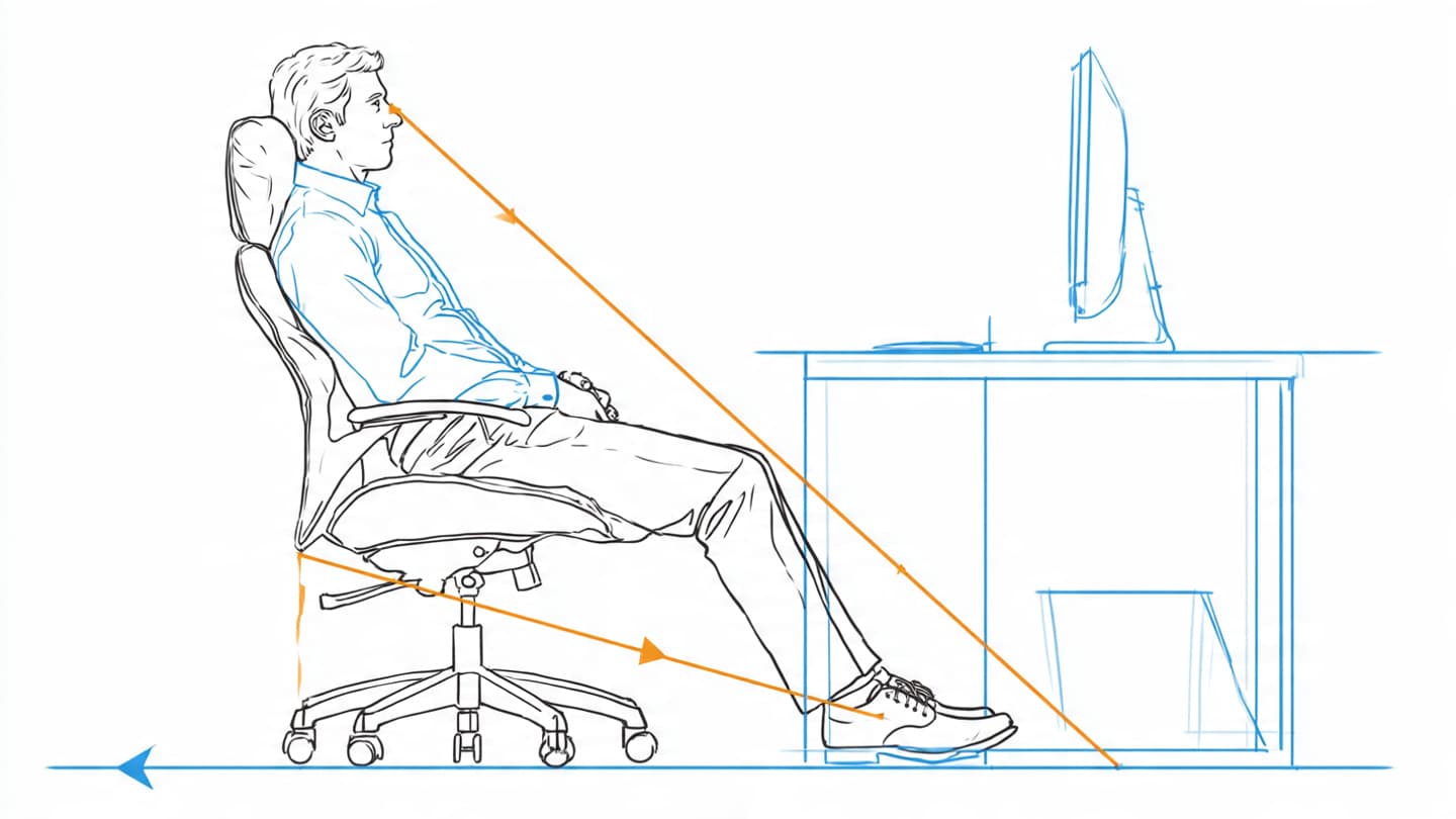 A person sitting in an office chair with their feet flat on the floor.