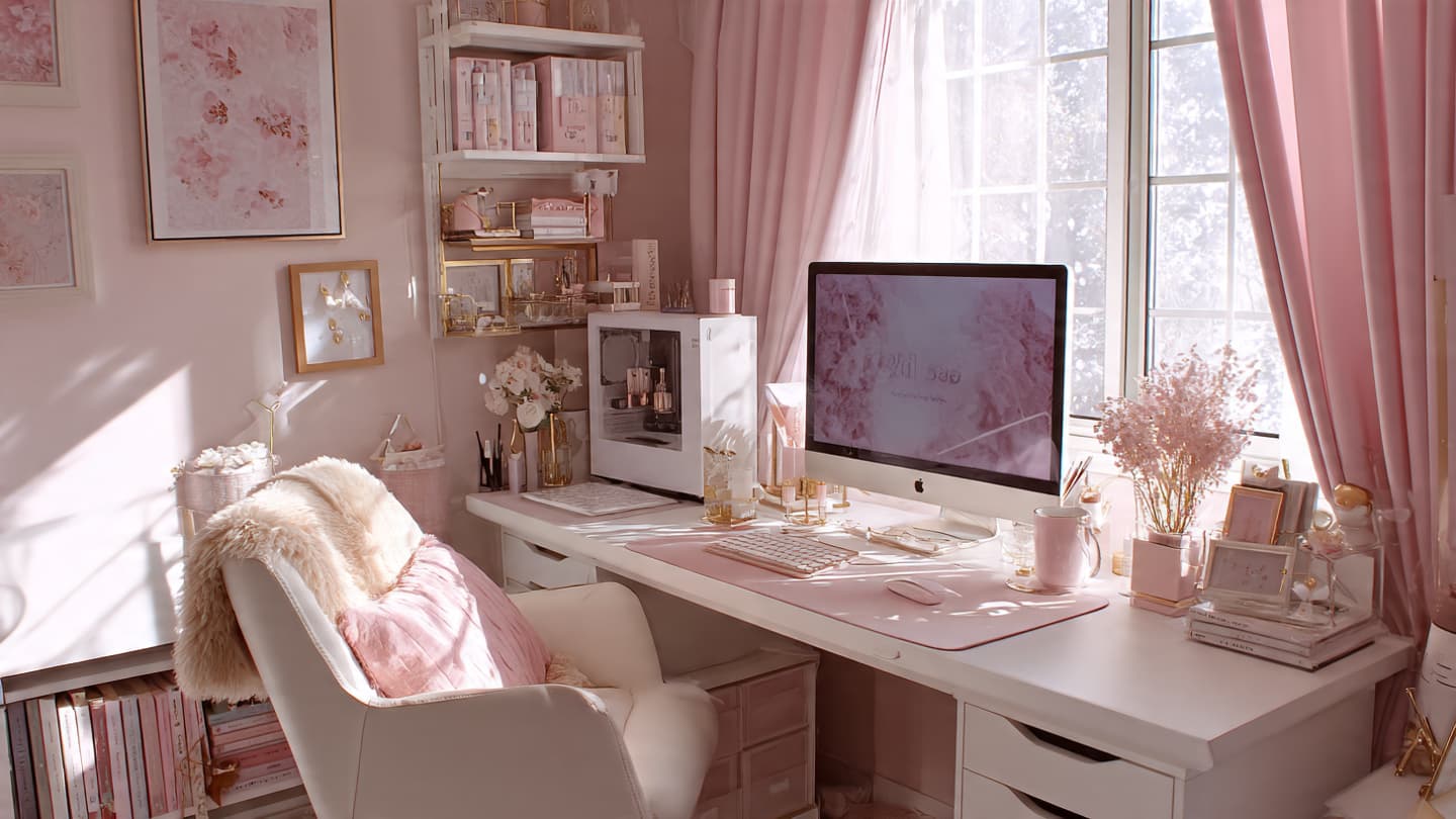 Soft Pink & Pastel Desk Setup 3