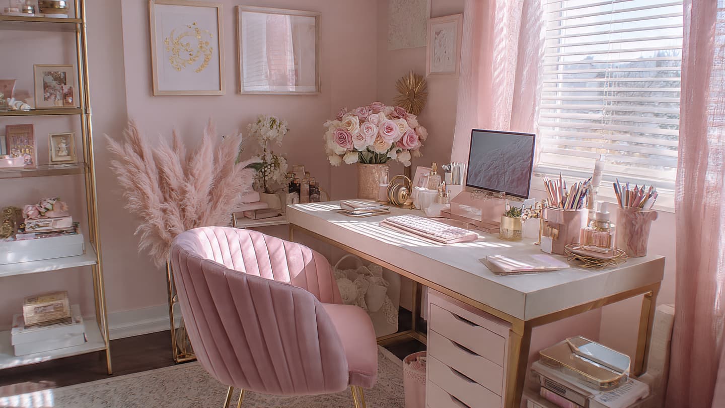 Soft Pink & Pastel Desk Setup 4