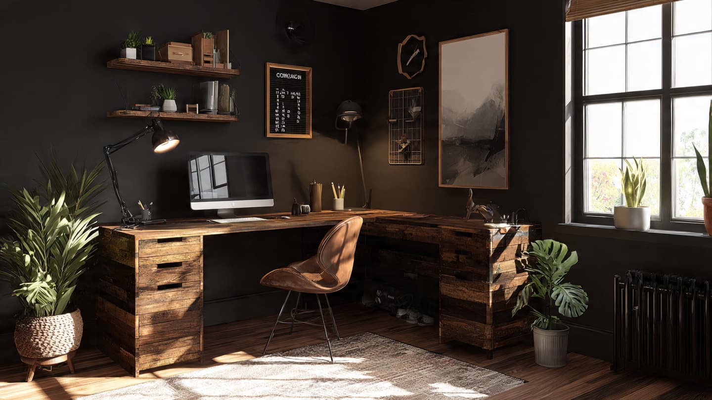 Warm Wood & Black Desk Setup 6