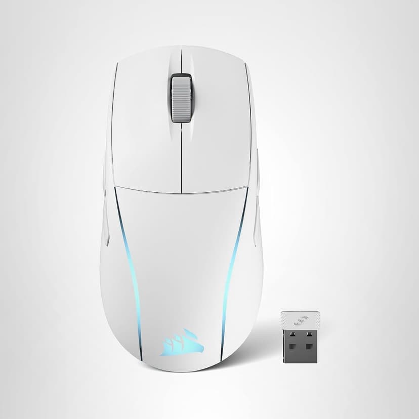 Compact ergonomic mouse with metal scroll wheel.