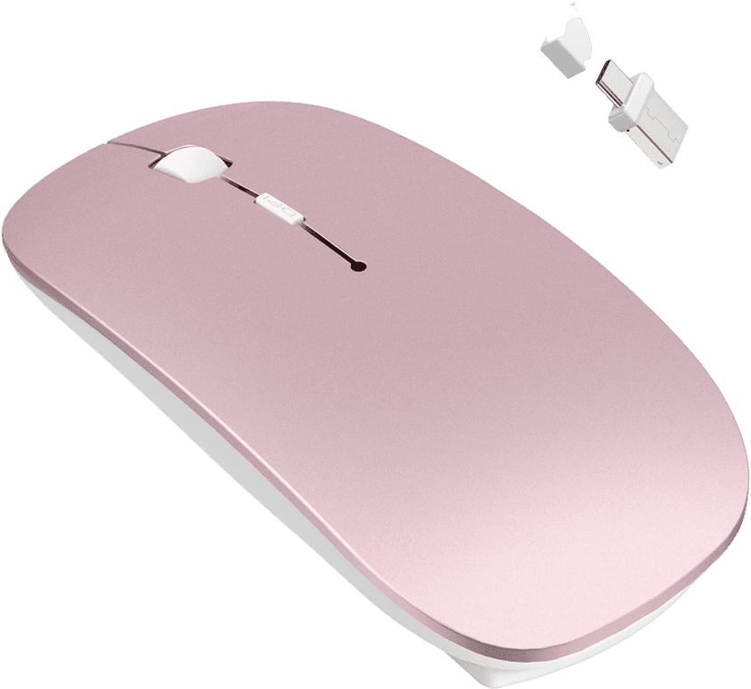 Bluetooth wireless mouse sitting on a desk.