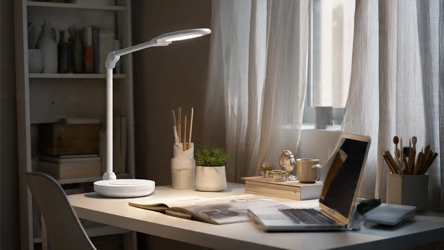 Smart adjustable desk lamp with touch controls and modern design
