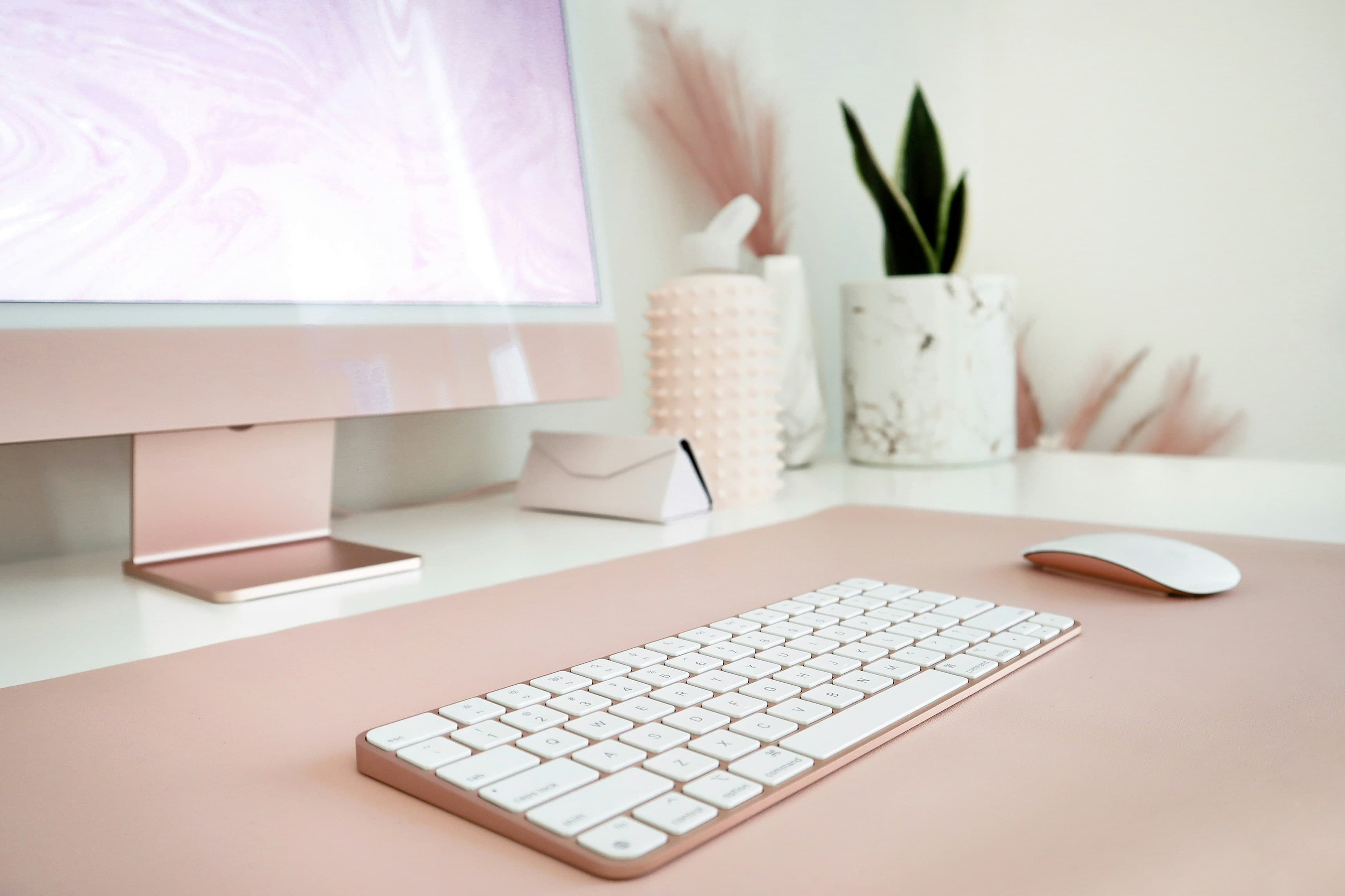 Soft Pink & White desk setup